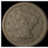1851 Braided Hair Large Cent LIGHTLY CIRCULATED
