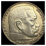 1938 Germany Silver 2 Reichsmark NEARLY UNCIRCULAT