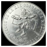 1968 Mexico Silver 25 Pesos Olympic Coin CHOICE BU