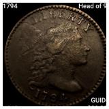 1794 Head of 95 Liberty Cap Large Cent NEARLY UNCI