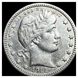 1911 Barber Silver Quarter CHOICE AU