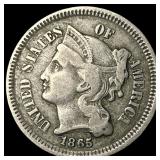 1865 Nickel Three-Cent Piece NEARLY UNCIRCULATED