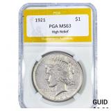 1921 Silver Peace Dollar PGA MS63 High Relief