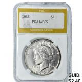 1935 Silver Peace Dollar PGA MS65
