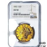 1853 $20 Gold Double Eagle NGC AU50