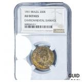 1901 Brazil Nickel 200 Reis NGC AU Details