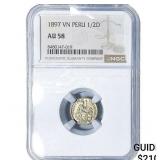 1897 Peru Silver 1/2 Dinero NGC AU58
