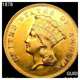1878 $3 Gold Piece CHOICE BU+