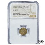 1903 Costa Rica Cupro-Nickel 2 Centimos NGC AU55