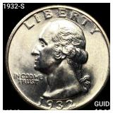 1932-S Washington Silver Quarter CHOICE BU+