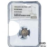 1855-LIMA Peru Silver 1/2 Real NGC XF Details
