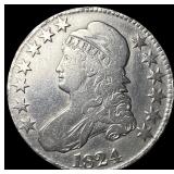 1824 Silver Capped Bust Half Dollar NEARLY  UNCIR