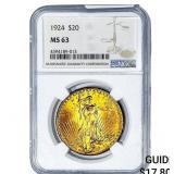 1924 $20 Gold Double Eagle NGC MS63