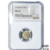 1915-SO Chile Silver 10 Centavos NGC MS63