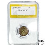 1909 VDB Wheat Cent PGA MS66 RD