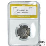 1806 Draped Bust Half Cent PGA XF40 BN Small 6, No