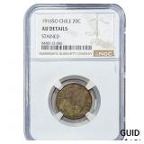 1916-SO Chile Silver 20 Centavos NGC AU Details