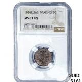 1936-R San Marino Copper 5 Centesimi NGC MS63 BN