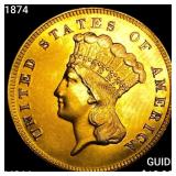 1874 $3 Gold Piece CHOICE BU
