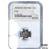 1834-Lima Peru Silver 1/2 Real NGC F15