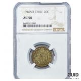 1916-SO Chile Silver 20 Centavos NGC AU58