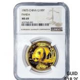 1987S China 1oz Gold 100 Yuan Panda NGC MS69