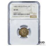 1883 Argentina Silver 10 Cent NGC XF45