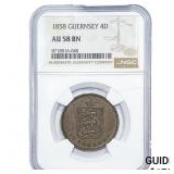 1858 Guernsey Copper 4 Doubles NGC AU58 BN