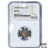 1922-SO Chile Silver 5 Centavos NGC AU55