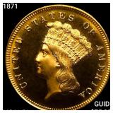 1871 $3 Gold Piece UNCIRCULATED PL