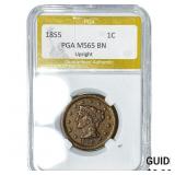 1855 Braided Hair Large Cent PGA MS65 BN Upright
