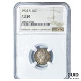 1905-S Barber Dime NGC AU50