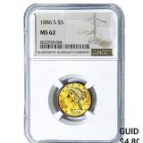 1886-S $5 Gold Half Eagle NGC MS62