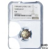1789-LIMA Colonial Spain Silver 1/2 Real NGC G6