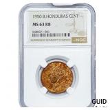 1950 British Honduras Copper Cent NGC MS63 RB
