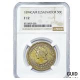 1894-CAM El Salvador Silver 50 Centavos NGC F12