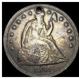 1849 Silver Seated Liberty Dollar (holed)  HIGH G