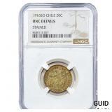 1916-SO Chile Silver 20 Centavos NGC UNC Details