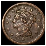 1851 RD Braided Hair Large Cent NEARLY UNCIRCULATE