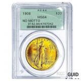 1908 $20 Gold Double Eagle PCGS MS64 No Motto