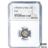 1795-LIMA Colonial Spain Silver 1/2 Real NGC F15