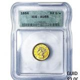 1854 $2.50 Gold Quarter Eagle ICG AU55
