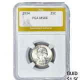 1934 Washington Silver Quarter PGA MS66