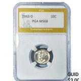 1943-D Mercury Silver Dime PGA MS68
