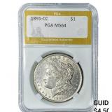 1891-CC Morgan Silver Dollar PGA MS64