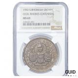 1953 S. Rhodesia Silver Crown NGC MS63