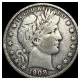 1908-S Silver Barber Half Dollar LIGHTLY CIRCULATE