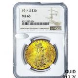 1914-S $20 Gold Double Eagle NGC MS63