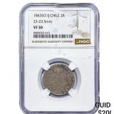 1843 Chile Silver 2 Reales NGC VF30