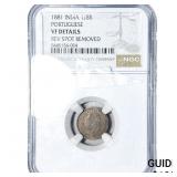 1881 Portuguese India Silver 1/8 Rupia NGC VF Deta